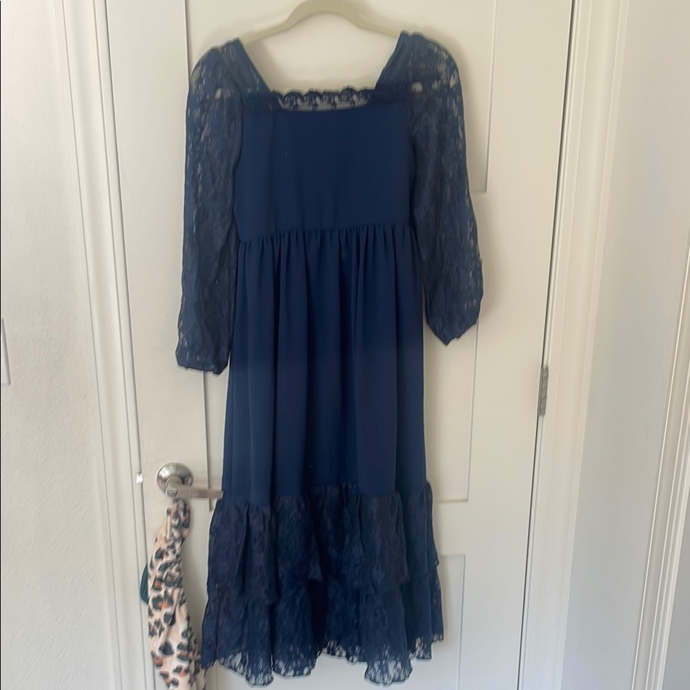 Elegant Navy Blue Lace Kids Dress size L